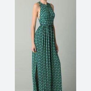 Milly Teal and Navy Geometric Maxi Dress